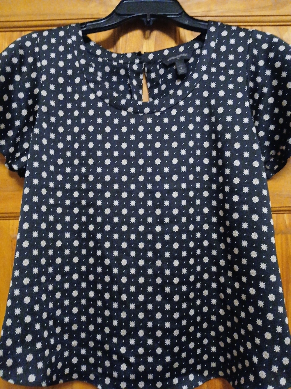Banana Republic Black Polka Dot Short Sleeve Blouse